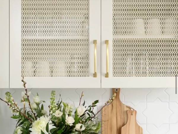 Storage cabinet doors decorated with decorative perforated sheet