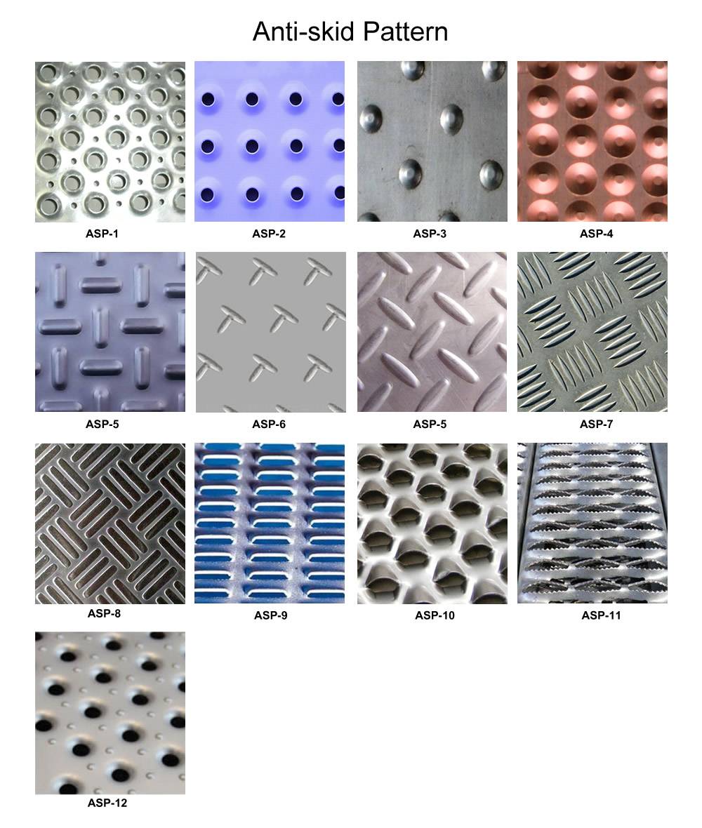 Thirteen patterns of embossed sheets