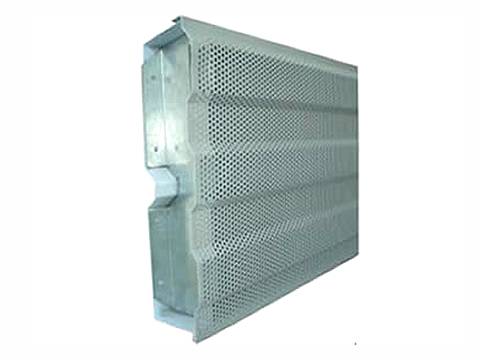 An aluminum noise barrier with round hole uneven surface.