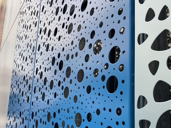 Shaped metal perforated sheet in 2 colors and patterns