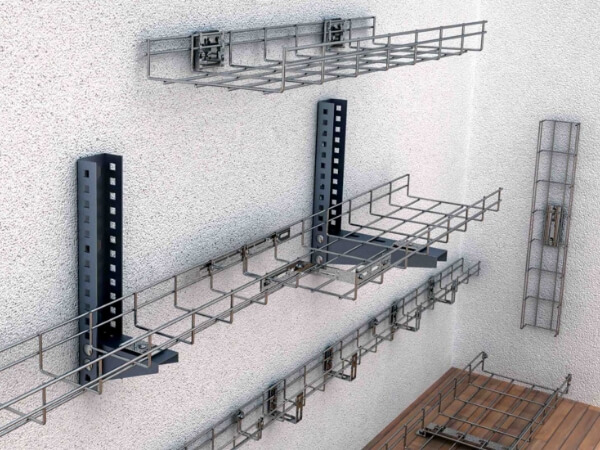 Welded cable tray mounted on the wall for holding items