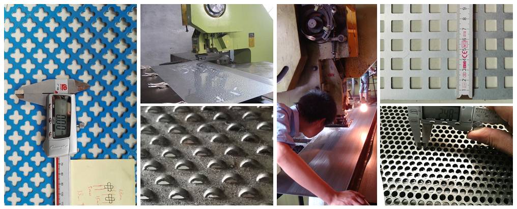 Our perforated metal machine and workers in workshop, and perforated metal test.